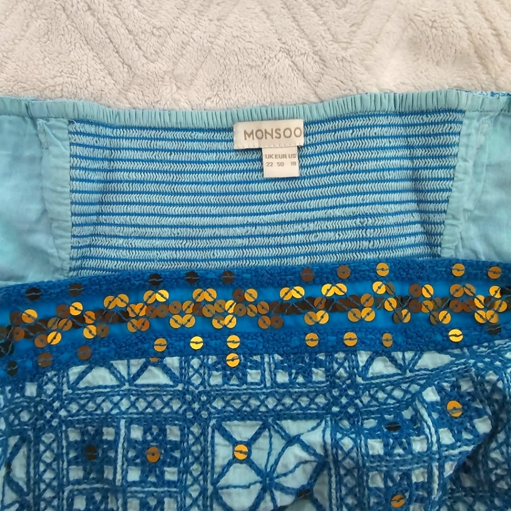Monsoon Turquoise Cotton Strapless Maxi Dress - Sz 22 - Picture 7 of 10